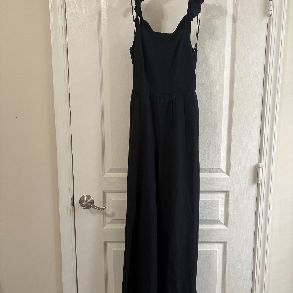 Black Linen-Blend Cross-Back Jumpsuit